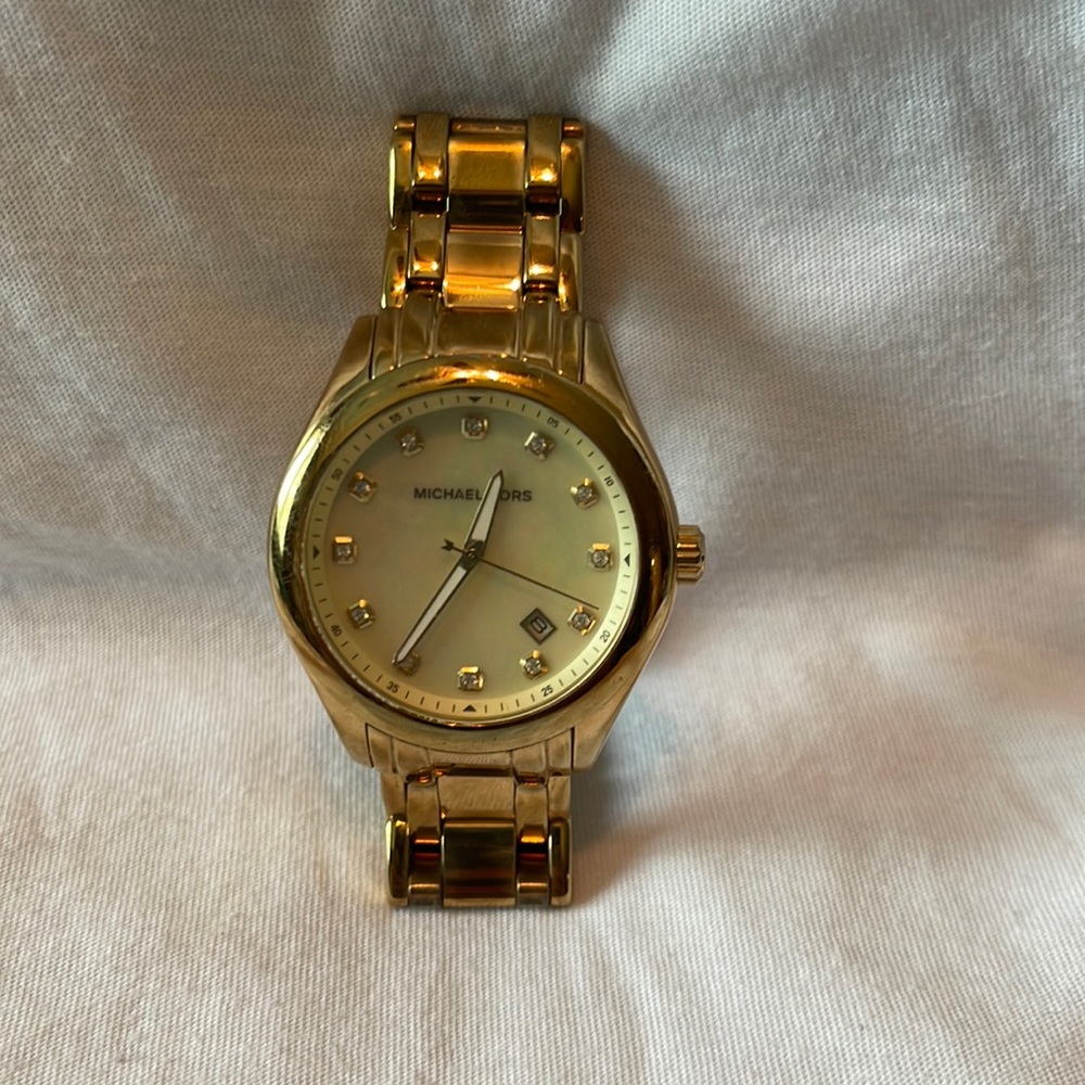 Womens Michael Kors crystal embellished goldstone watch